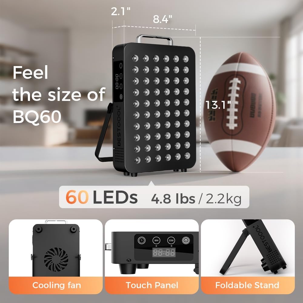 BestQool Red Light Therapy, Dual Chip Elite Grade LED Red Infrared Light Device with Near-Infrared Light 660nm 850nm High Power Red Light Therapy Panel at Home, Ideal for Body, Face, 105W (Black 60)