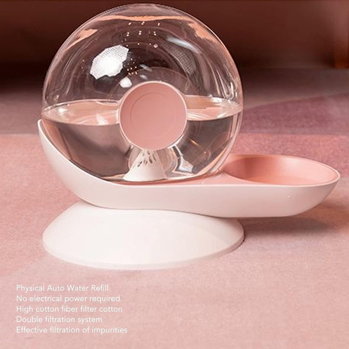 Cat Dog Water Dispenser Automatic Water Drinking Fountain for Small or Medium Size Dogs Cats Easy to Clean Snail Shape 2.8L （Pink）