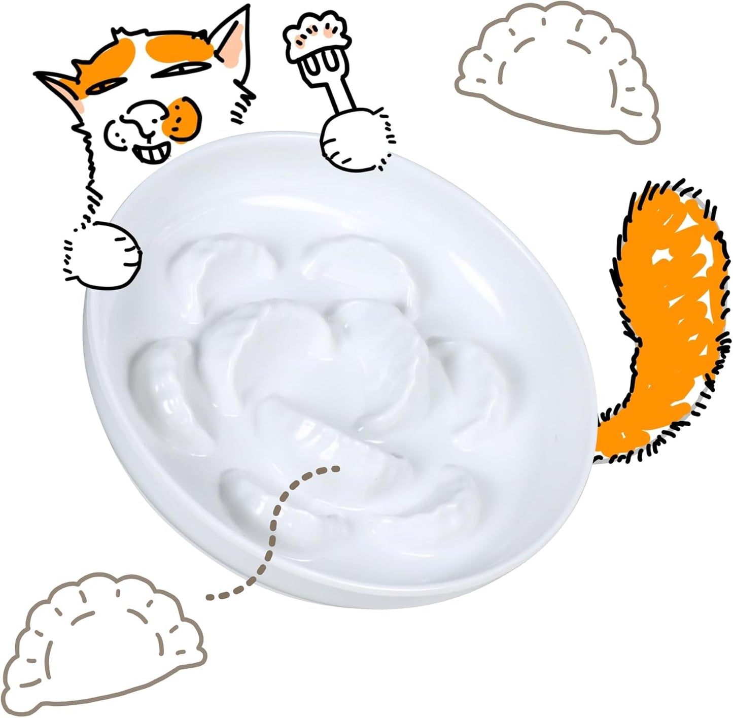 Unbreakable Slow Feeder Bowl - Melamine Puzzle Cat Bowl for Healthy Eating - Cat Feeder for Wet & Dry Food- Dishwasher Safe & Non Slip Design - 6.3''W x 1.2''H - 7 oz - White