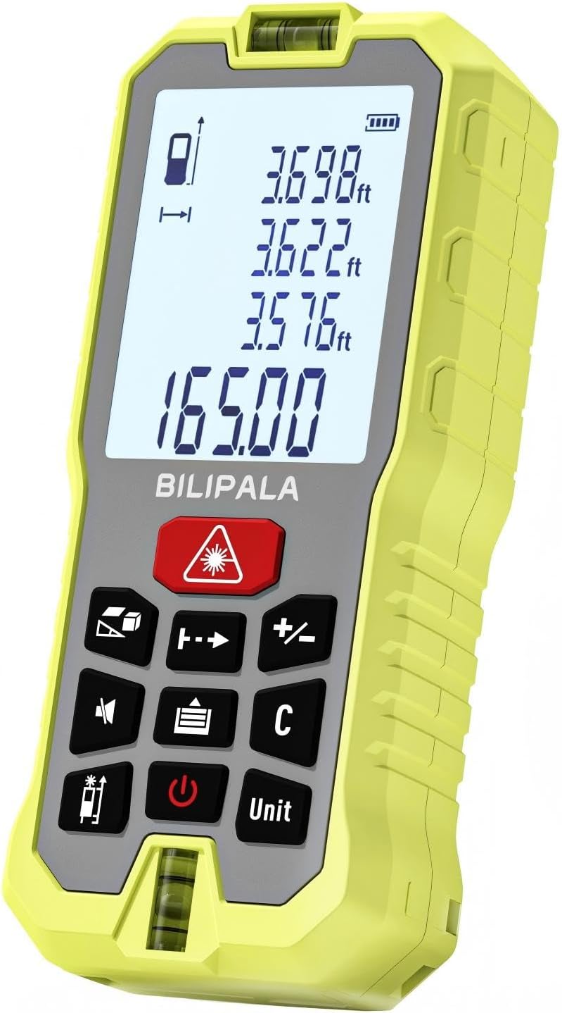 Laser Measure 229ft, Digital Laser Distance Meter with 2 Bubble Levels, 2" Backlit LCD, High Precision Laser Measuring Tool,Area Measurement,Volume and Pythagoras, Mute, Battery Included