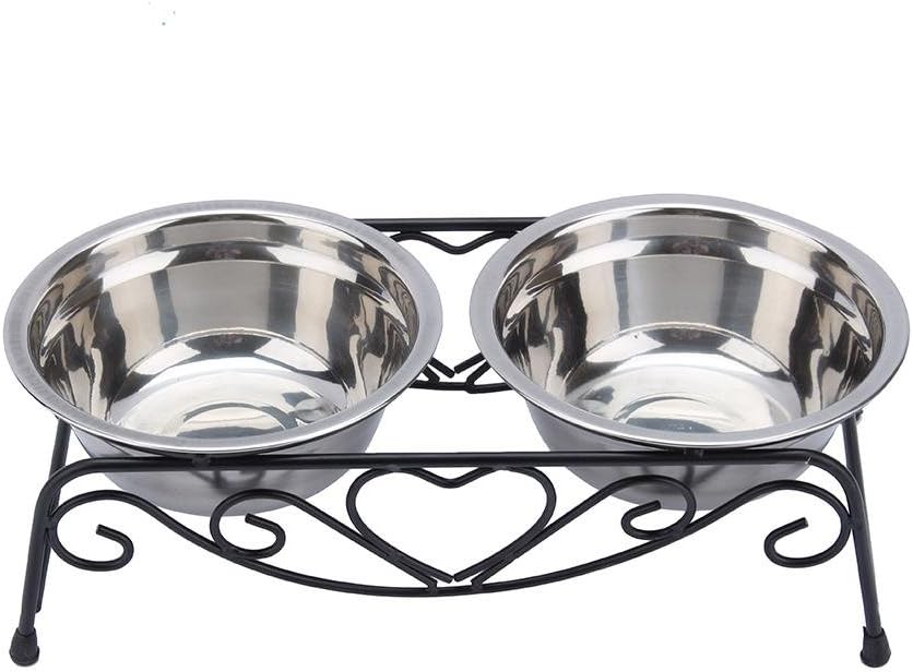 Elevated Pet Bowls, Stainless Steel Cat Dog Double Dog and Cat Water Food Feeder Retro Stand Dish Bowls Stand for Dogs Cats Puppy(Size: 10.2 x 5.5 x 3.3inch)