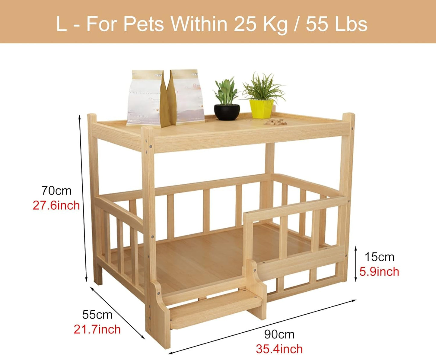 Pet Bed Large Wood Sofa Side Tables with Storage Rack, Orthopedic Joint Outdoor Pets Bed with Machine Wash Mattress, for Pets Within 40 Kg / 88 Lbs (Color : Style1, Size : XL120x60x70cm/4