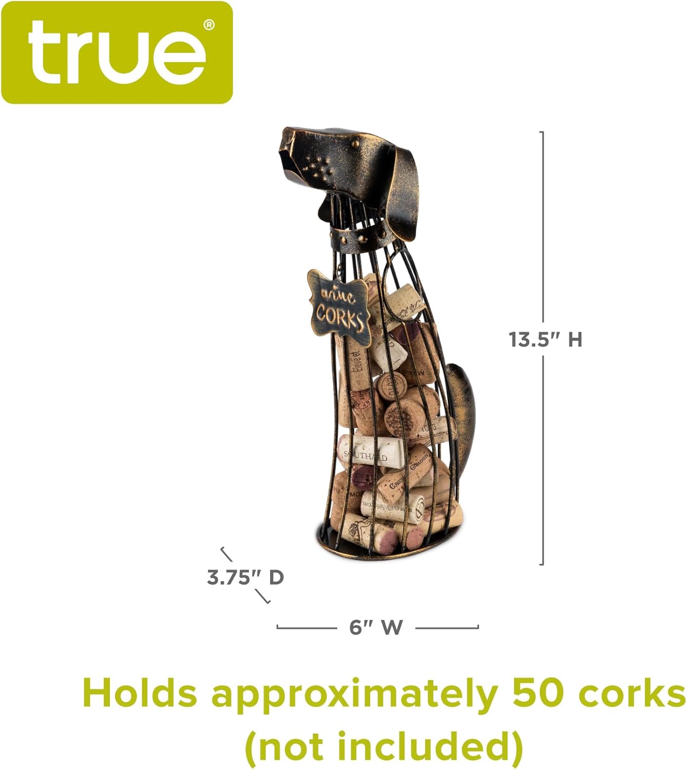 True Dog Wine Cork Holder Decorative in Metal with Bronze Finish, Corks Display Holders, Home Bar Accessories, Kitchen and Dining Room Decor, Set of 1