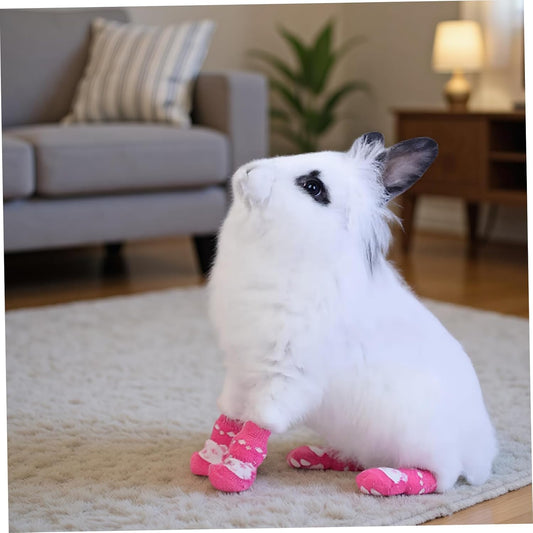 8Pcs Pet Socks Non Slip Soft Warm Cute Secure Bunny Socks with Grip Rabbit Stuff for Indoor Hardwood Floor, Medium