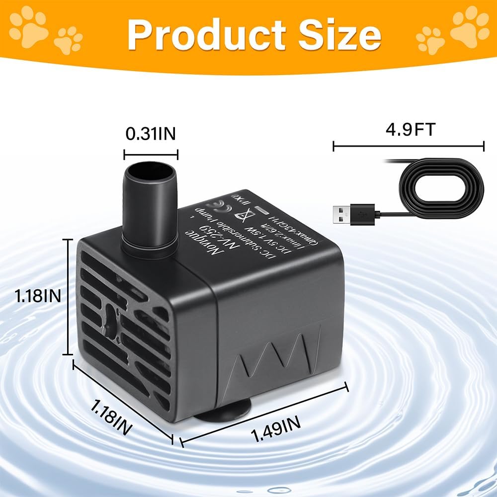 Ultra-Quiet Replacement Pump for Cat Water Fountains Submersible Pet Drinking Fountain Dog Water Dispenser Pump 5V IPX8 Waterproof （USB Cable）