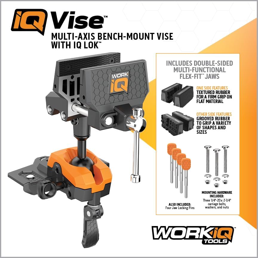 360° Rotating Bench Vise with 5" Jaw Pads - Versatile Woodworking & Pipe Vise for Home Improvement Projects - Compatible with Work Table Workbenches & IQ Connect Accessories