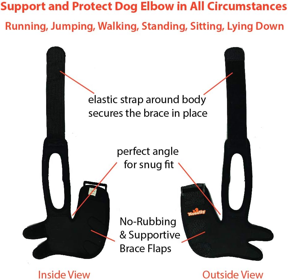 NeoAlly Dog Elbow Brace Protector Pads for Canine Elbow and Shoulder Support Elbow Hygroma, Dysplasia, Osteoarthritis, Elbow Calluses, Pressure Sores and Shoulder Dislocation (Right Leg, Large)