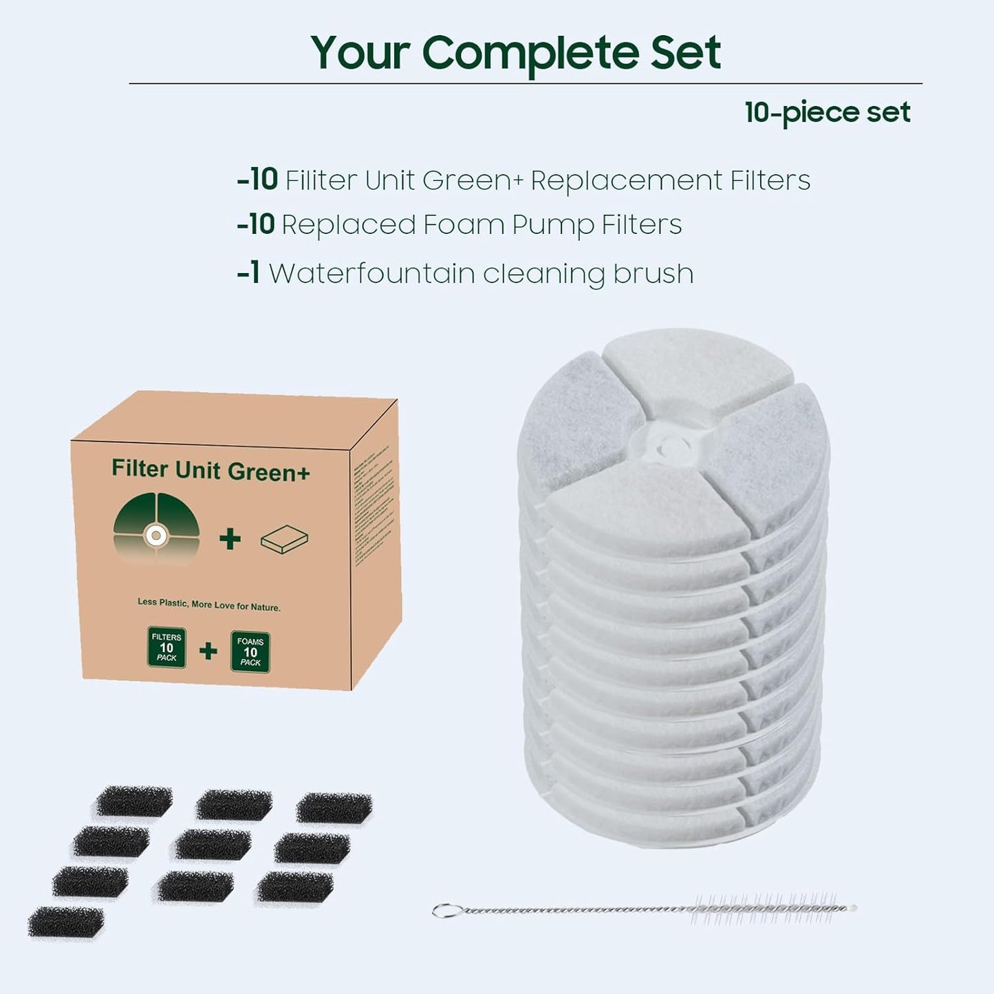 10 PCS Plastic Reduced Version Pet Cat Water Fountain Filters Fit For E versweet Solo 2/Solo SE, E versweet 3 Pro/2S/3, Including Replacement Filters and Replaced Foam Pump Filter (10 pcs)