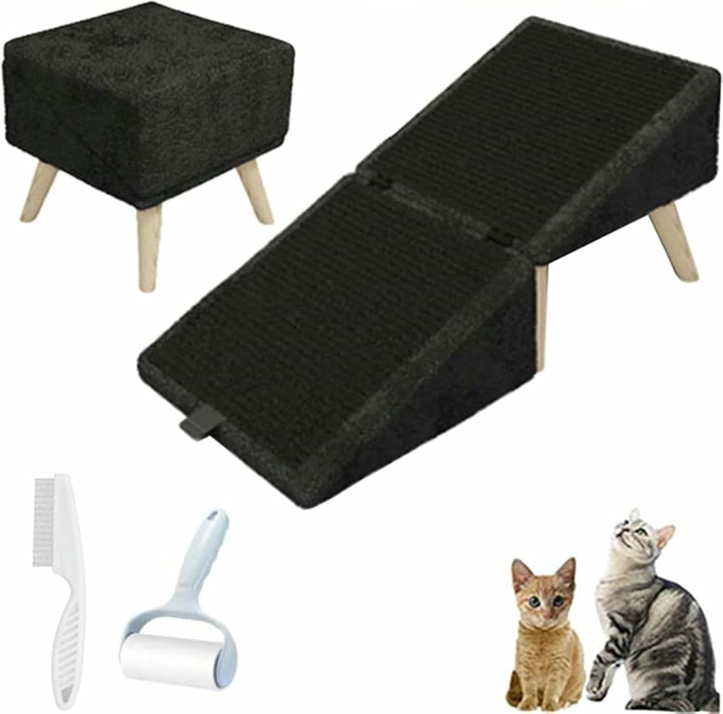 Split Ottoman Dog Ramp, 2-in-1 Convertible Wooden Home Step Stool DogRamp Stairs, Dog Chair with Ramp for Bed, Dogs Ramp and Ottoman for Large and Small Dogs