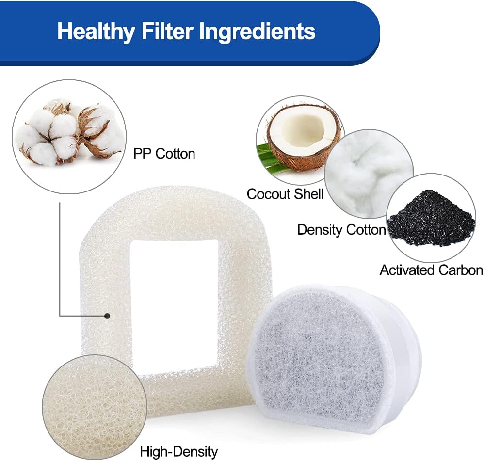 18PCS Carbon Filters and Foam Pre-Filter Replacement Set Compatible with Petsafe Drinkwell Avalon Pagoda Seascape Sedona Water Bowl Fountain Prefilters,Pet Water Fountain Filters,12+6 Pack