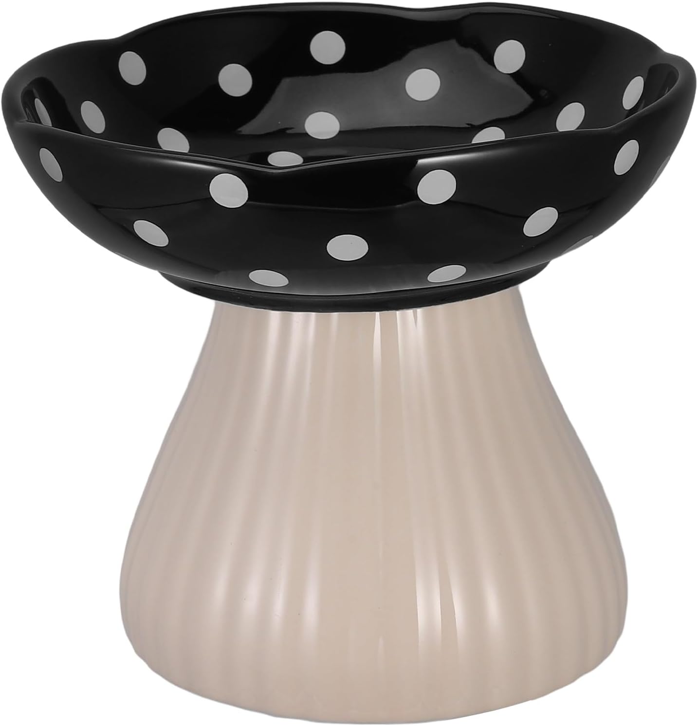 PRETYZOOM Elevated Cat Feeding Bowl and Raised Water Dish Ceramic Pet Bowl Wide Shallow Design with Black Mushroom Stand for Small Dogs and Indoor Cats