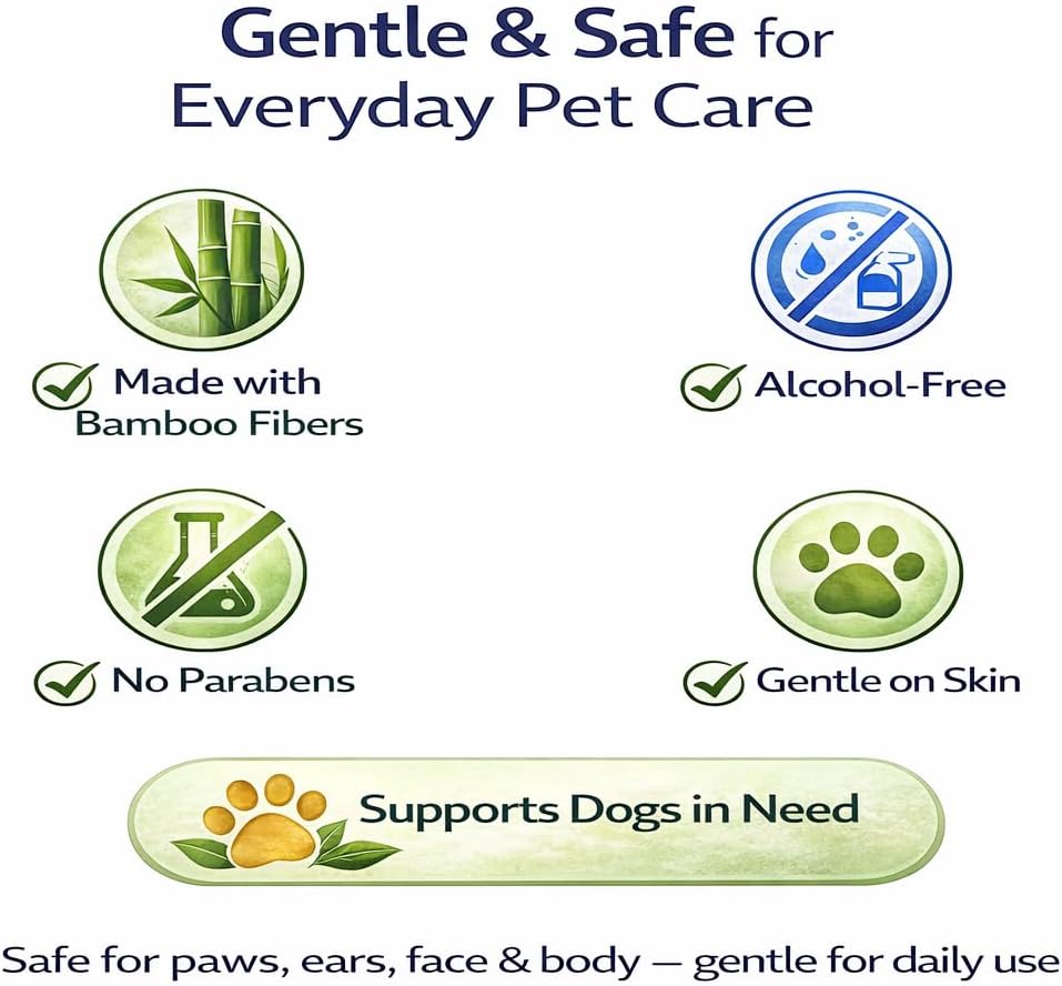 100 Count Dog Wipes, Plant-Based Bamboo Pet Wipes for Dogs & Cats, No Rinse Cleaning for Paws, Body & Butt, Deodorizing & Gentle