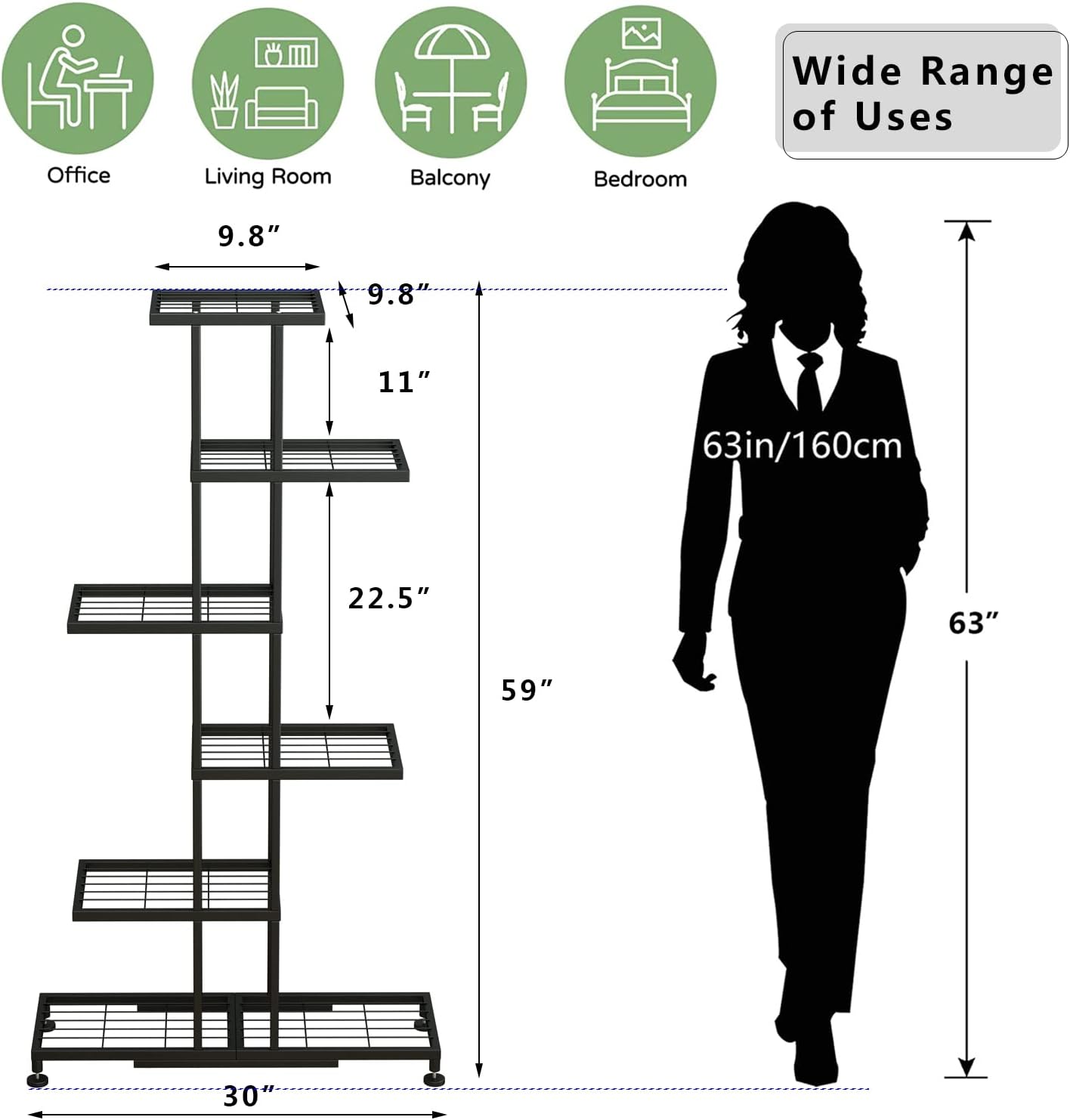 Metal Plant Stand, 6 Tier 12 Potted, Upgrade Multiple Plant Rack Shelf Organizer, Indoor Planter Display Shelving Unit for Patio Garden Corner Balcony Living Room