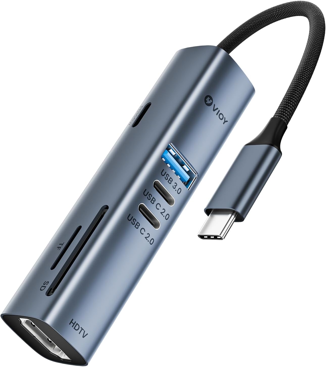VIOY USB C Hub 7-in-1, Multiport Adapter with USB 3.0 5Gbps Ports, 2 USB-C 2.0 Data Transfer Ports, 4K HDMI, 100W PD Charging, SD/TF Card Reader for MacBook Pro/Air, iPad Pro, Laptop, XPS