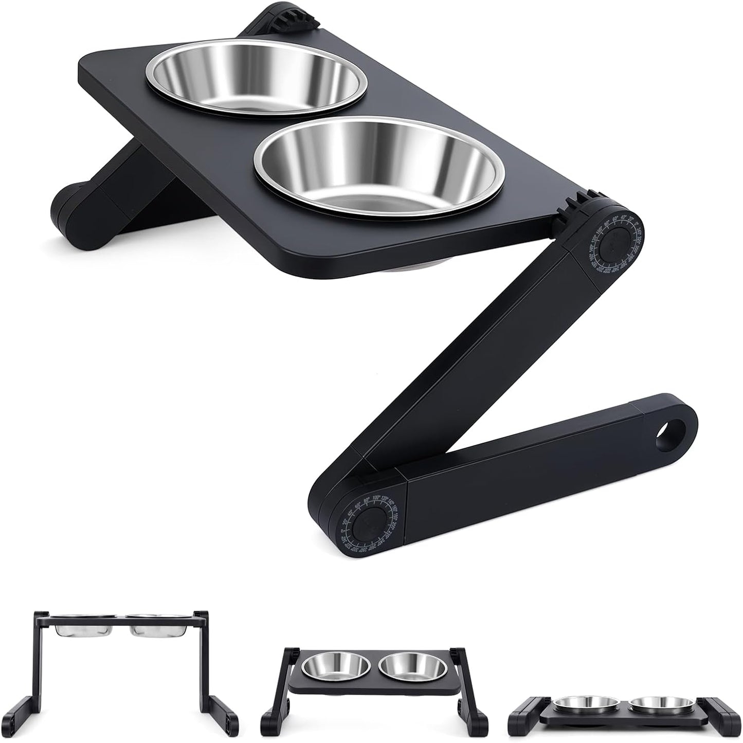 Elevated Dog Bowls with 2 Stainless Steel Plates - Foldable & Adjustable Height Dog Feeder, Ideal for Travel Carrying - Suitable for Small to Medium Dogs, Cats, Pets