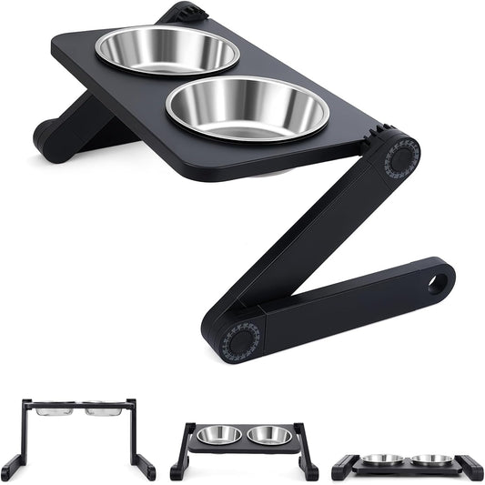 Elevated Dog Bowls with 2 Stainless Steel Plates - Foldable & Adjustable Height Dog Feeder, Ideal for Travel Carrying - Suitable for Small to Medium Dogs, Cats, Pets