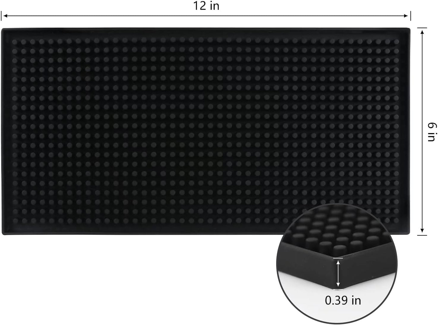 Bar Mat Small 6" x 12" Black, Coffee Mat for Home Bar, Bar Service Spill Mat for Cocktail Bartender Kitchen Countertop, PVC Counter Top Cup Mats Glasses Drying Mat, 1PCS