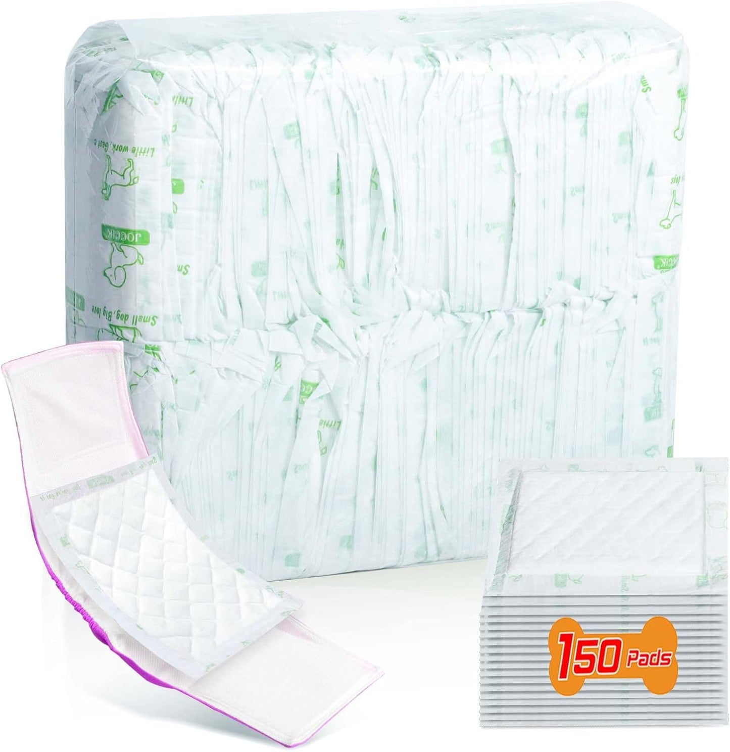 Dog Diaper Liners for Male and Female Dogs, 150ct, Super Absorbent Disposable Dog Diapers Booster Pads fit Most Pet Belly Bands and Wraps (Regular)