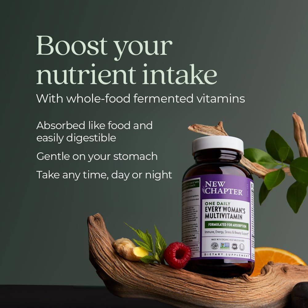 New Chapter Women’s Multivitamin, Iron, B6, B12, Biotin for Hair Growth, D3, Vit C, Zinc for Immune & Stress Support, Gentle on an Empty Stomach, One Daily, Non-GMO, Gluten-Free, 18+, 72 Tablets