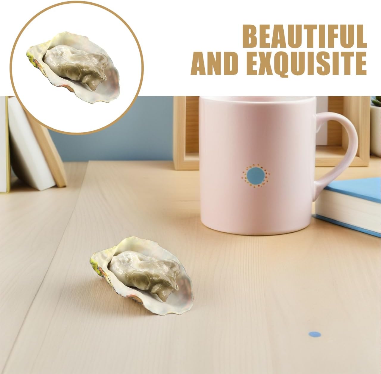 Toyvian 4pcs Artificial Oysters, Fake Shellfish Seafood Model Scallop Food Photography Prop Food Sample Display for Home Kitchen Party Decoration B