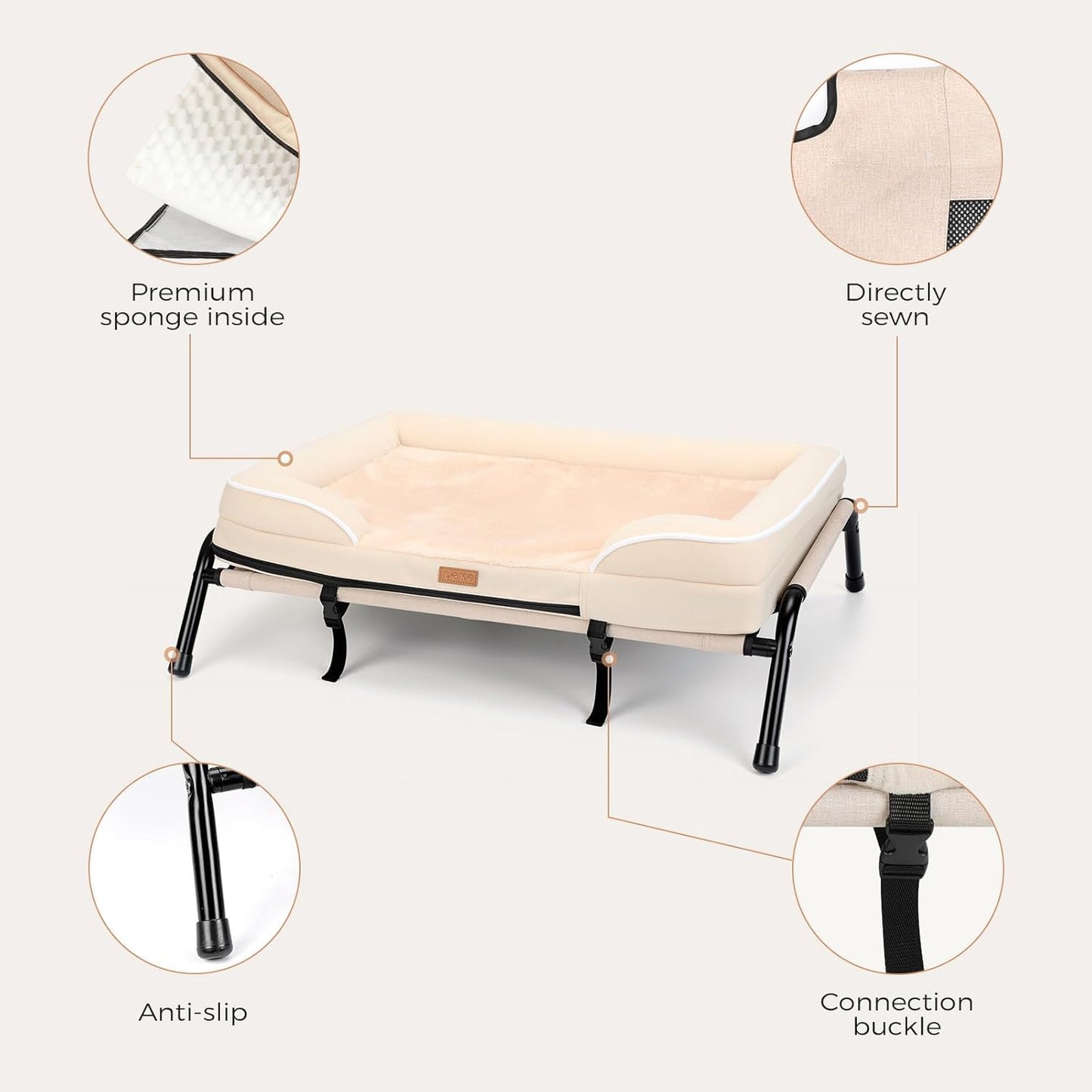 Lekereise Raised Dog Bed for Small Dog 32x25 Inch, Orthopedic Pet Beds with Waterproof Egg Crate Foam, Removable Dogs Couch Bed for Indoor Outdoor, 2-in-1 Design, Load 40lb, Beige