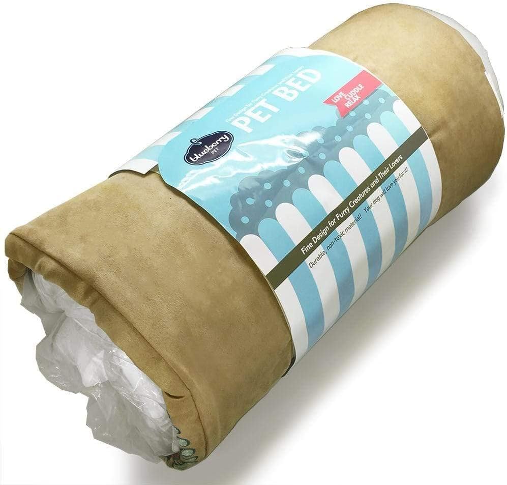 Blueberry Pet Microsuede Pet Bed, Recyclable & Removable Stuffing w/YKK Zippers, Machine Washable, for Cats & Dogs, 25" x 21" x 10", Champagne Beige Embroidered Paisley