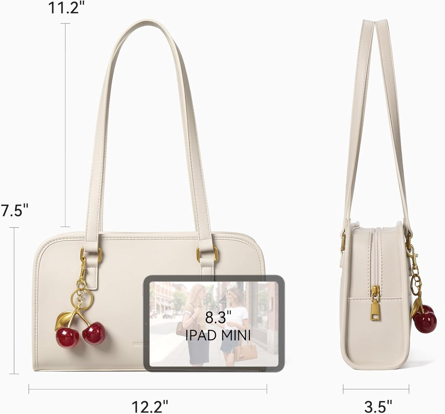 BOSTANTEN Shoulder Bag for Women Vegan Leather Purse with Cherry Charm Medium Handbag with Zipper for Daily Use