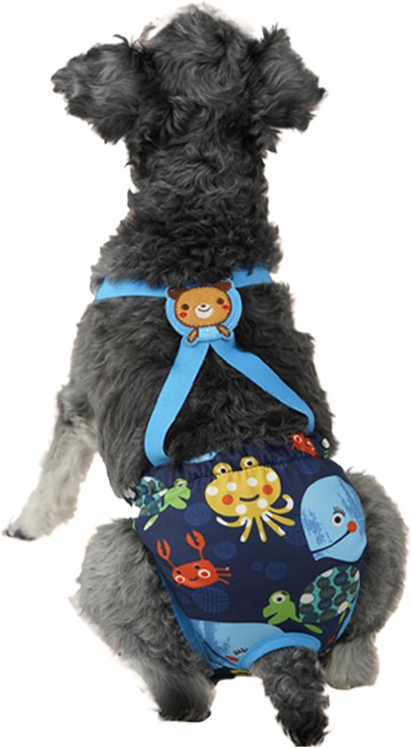 Dog Diaper - Washable Female Panties with Suspender, 1 Reusable Small Dog Diaper for Home, Apartment, Indoor, Outdoor, Travel, Car, Crate, Kennel, Yard, Park, Beach and Camping Protection