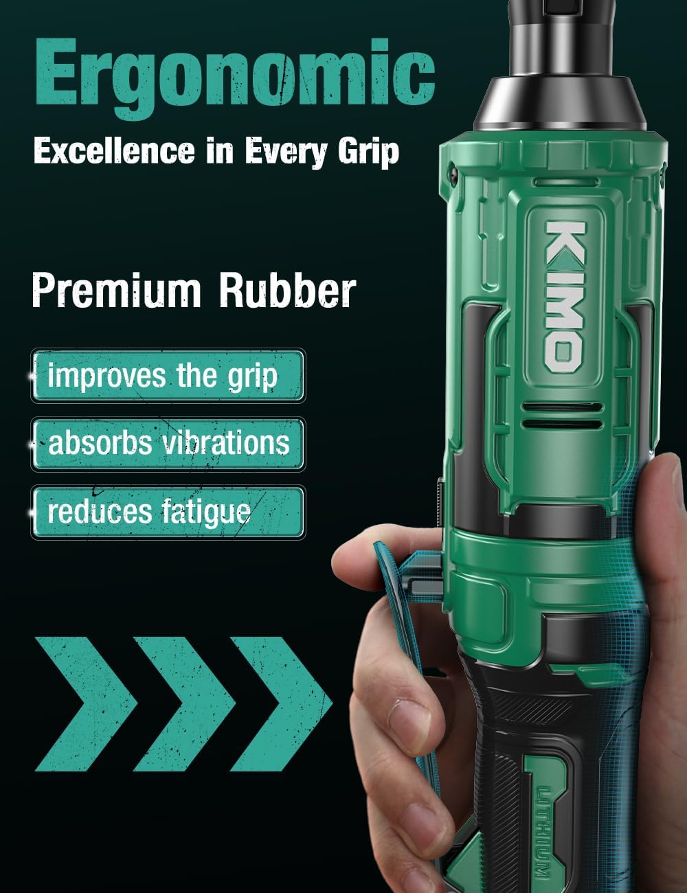 KIMO 20V Cordless Ratchet Wrench 3/8, 89Ft-lbs 400RPM Electric Ratchet Wrench Set w/Variable Speed, 2x2.0Ah Battery Power Ratchet Wrenches, 7Sockets, 3/8"to1/4" Adapter, 3"Extension Bar, Fast Charger