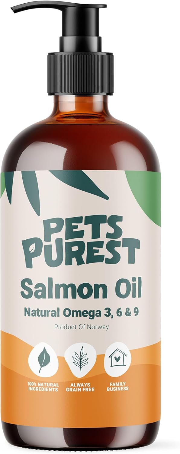 Pets Purest Salmon Oil for Dogs, Cats, Horses, Ferrets & Pets - 32 Fl Oz 100% Pure Premium Food Grade - Natural Omega 3, 6 & 9 Supplement - Promotes Coat, Skin, Joint and Brain Health