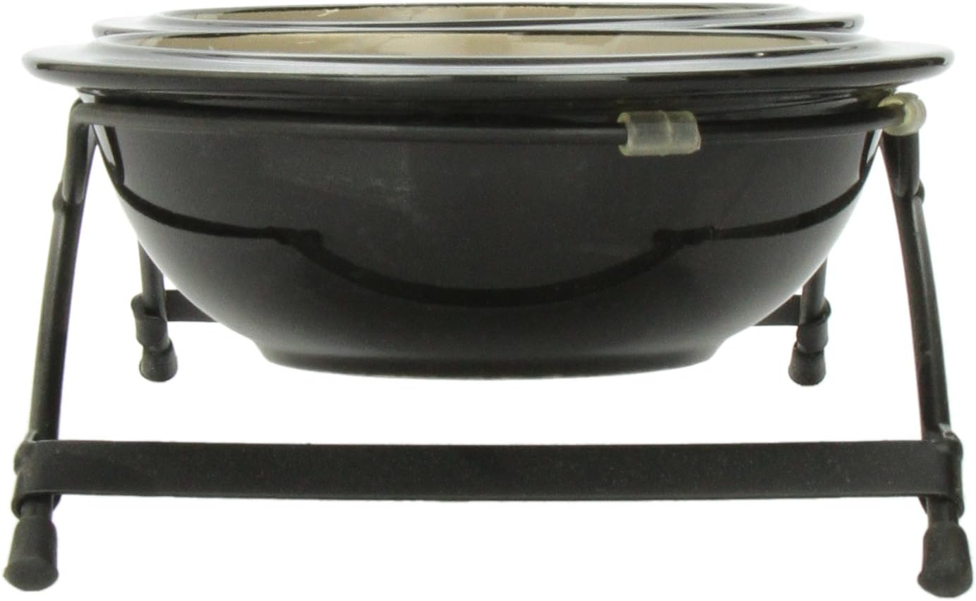 Petrageous 44339 Buddys Best Steel Frame Non-Skid Raised Dog Feeder 13-Inch by 5.75-Inch by 3-Inch Tall Anti Slip Dog Diner with 2 Dishwasher-Safe Stoneware 6-Inch 2-Cup Capacity Bowls, Brown
