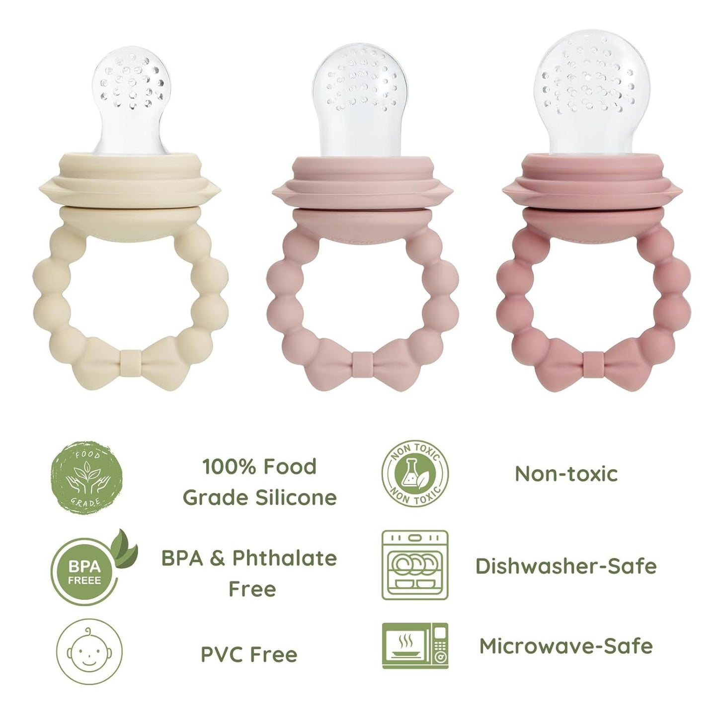 PandaEar 3 Pack Baby Fruit Food Feeder Pacifier with 3 Different Size Silicone Pouch, Silicone Teethers for Babies 3-6-12 Months, BPA Free Mesh Feeder, Baby Solid Food Essentials