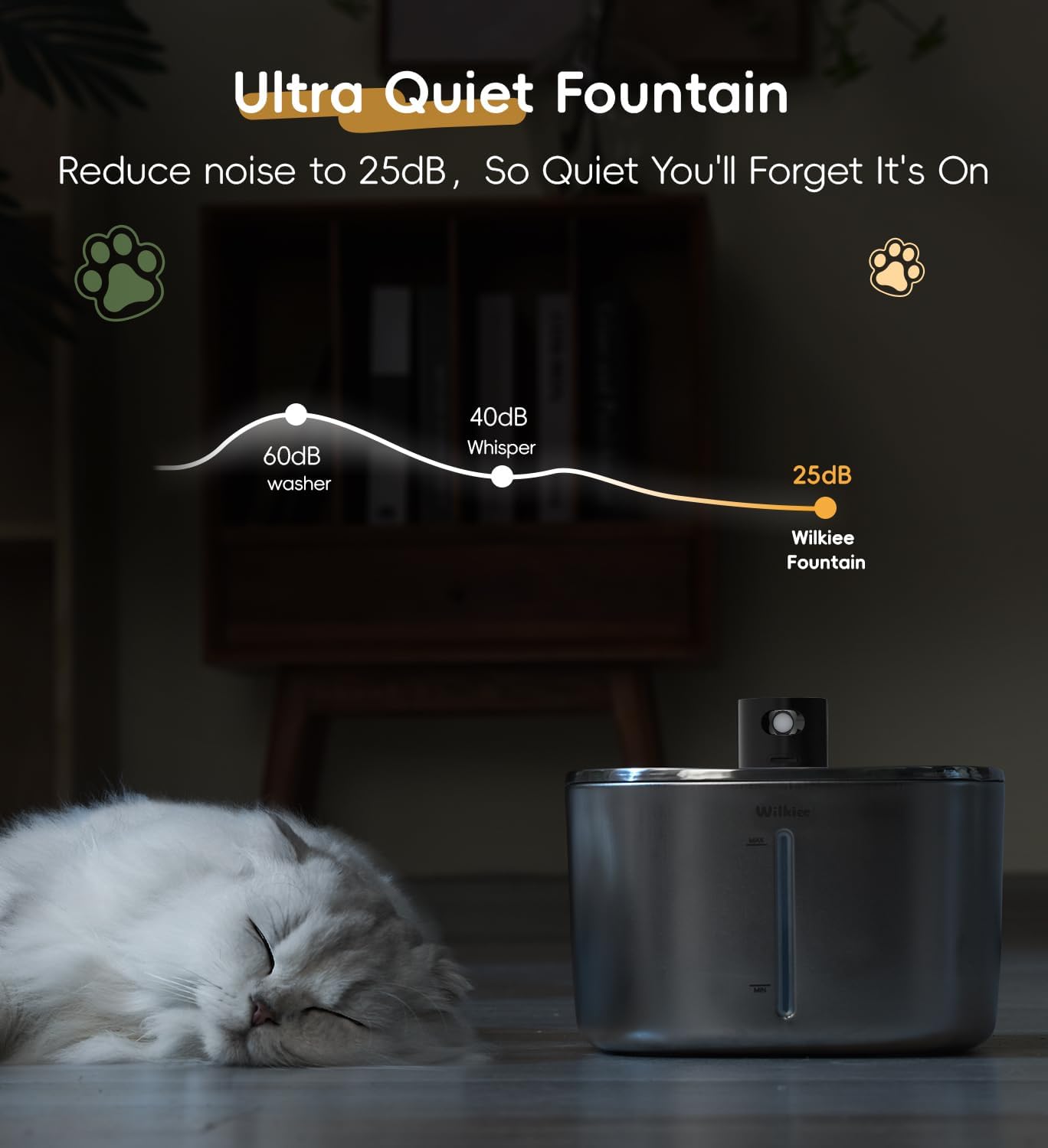 Cat Water Fountain Stainless Steel, 138fl.oz / 4.1L Cat Fountain, Pet Water Dispenser Cordless for Cats & Dogs Indoor