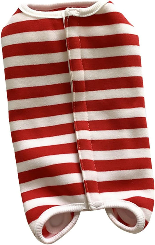 Milisten Pet Suit for Dogs, Striped Fleece Four-Legged Protective Surgery Vest, Wine Red S Size, Puppy Wear for Post-Surgery Wound Care