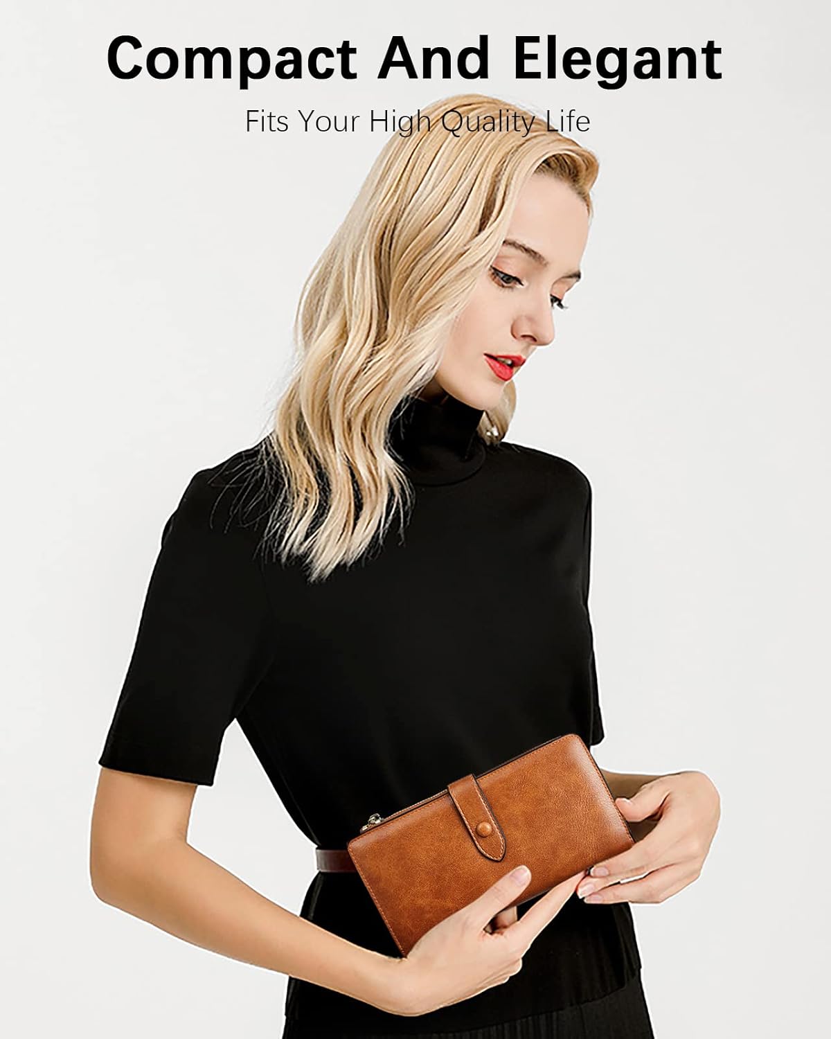 BOSTANTEN Leather Wallets RFID Blocking Large Capacity Trifold Card Holder Ladies Phone Clutch Brown