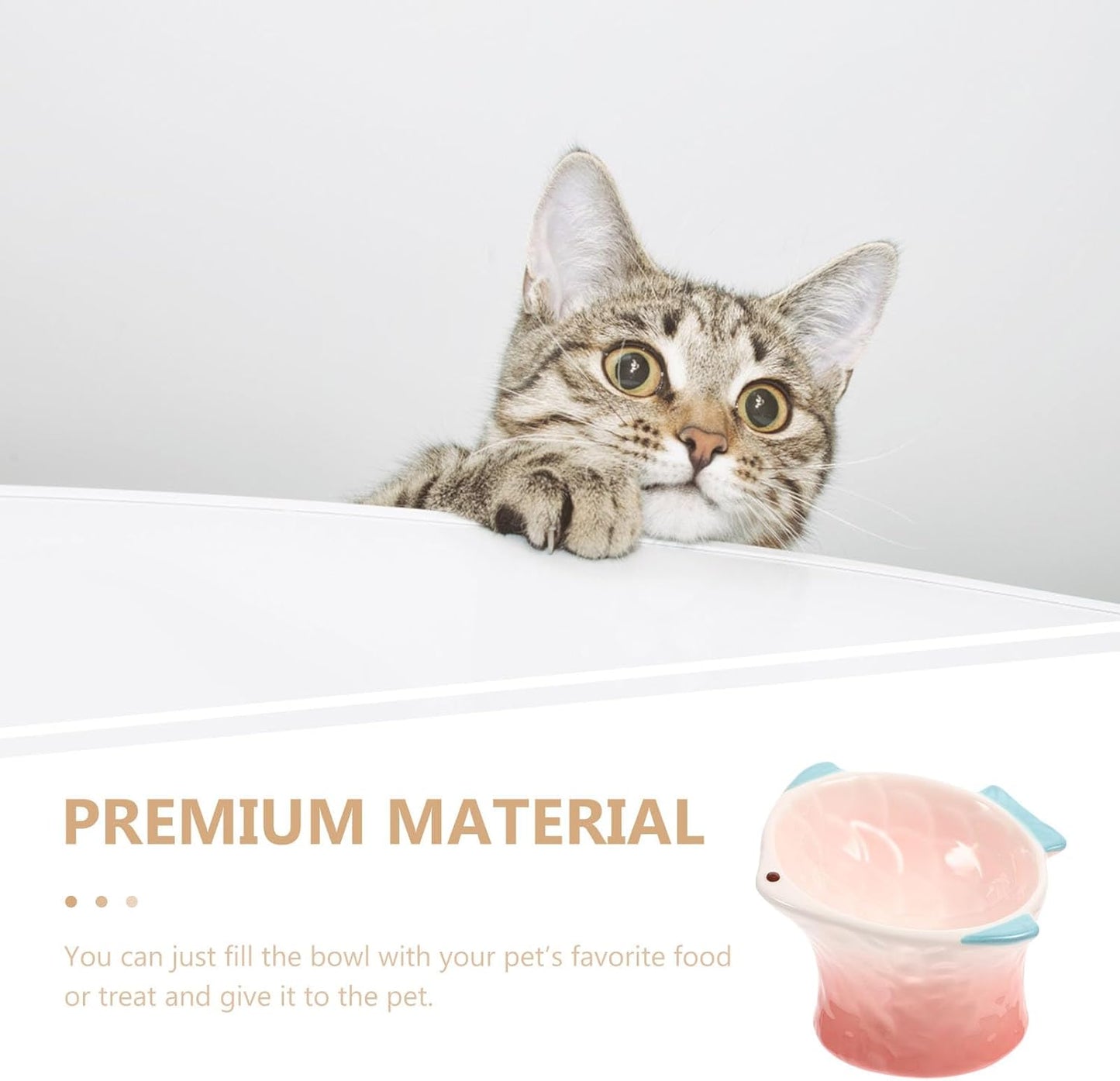 FAVOMOTO Protective Raised Cat Food Dish Tilted Pink Fish-Shaped Decorative Pet Feeder Household Food Bowl for Cat Feeding