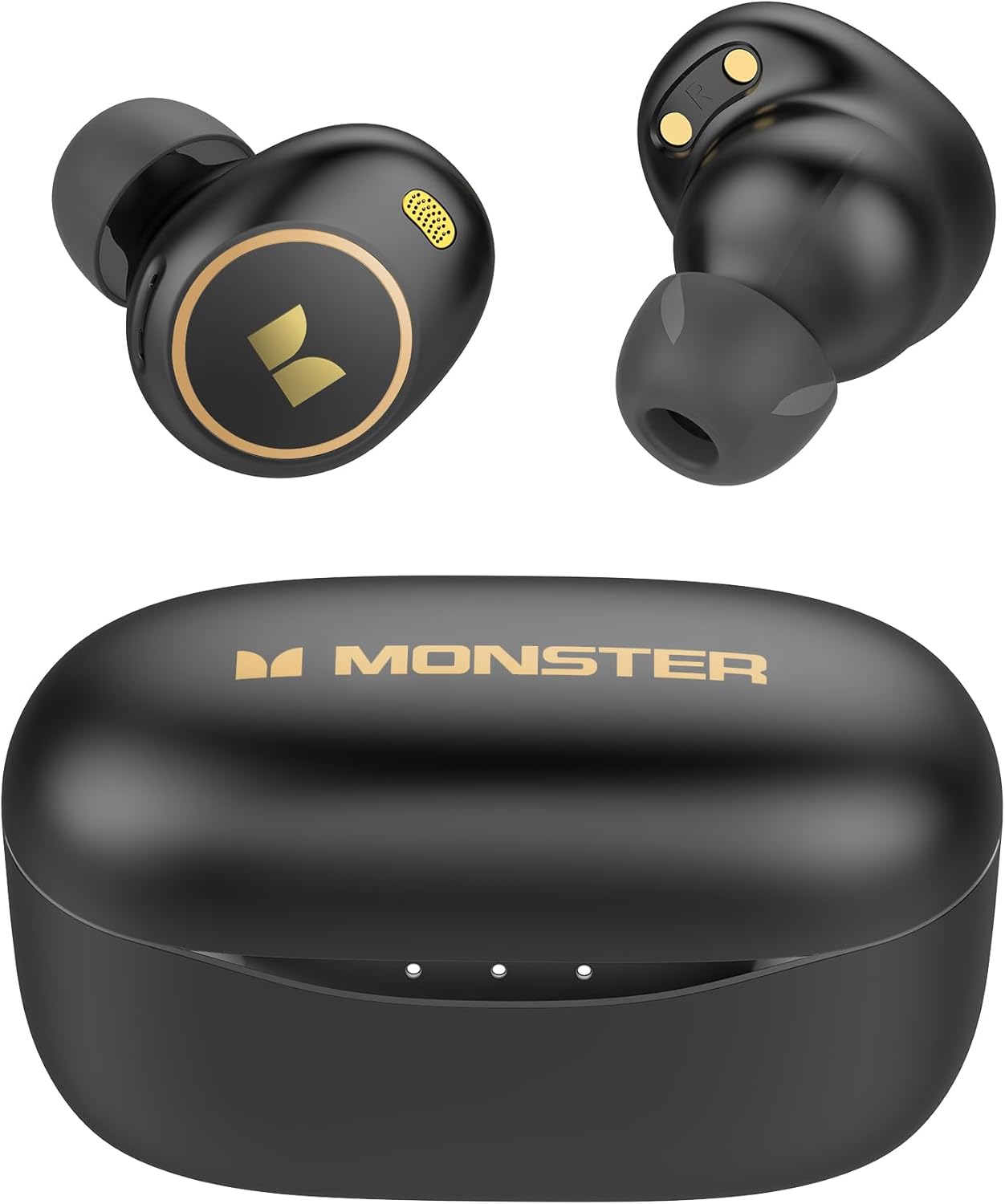 Monster Achieve 300 AirLinks Wireless Earbuds, Bluetooth 5.3 in-Ear Headphones with Charging Case, Stereo Headphones, 32H Playtime Touch Control, Built-in Mic, Clear Call, Black