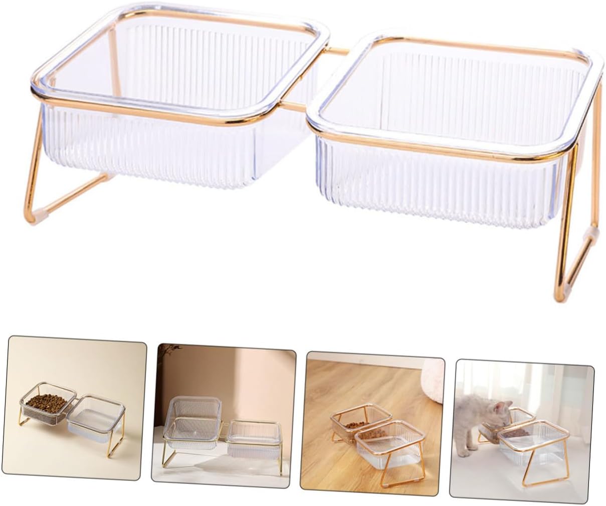 Milisten Elevated Double Raised Cat Bowl with Bowls and Metal Stand, Tilted Design for Spine Protection, Compact Pet Feeding Water Dish for Indoor Cats and Small Dogs