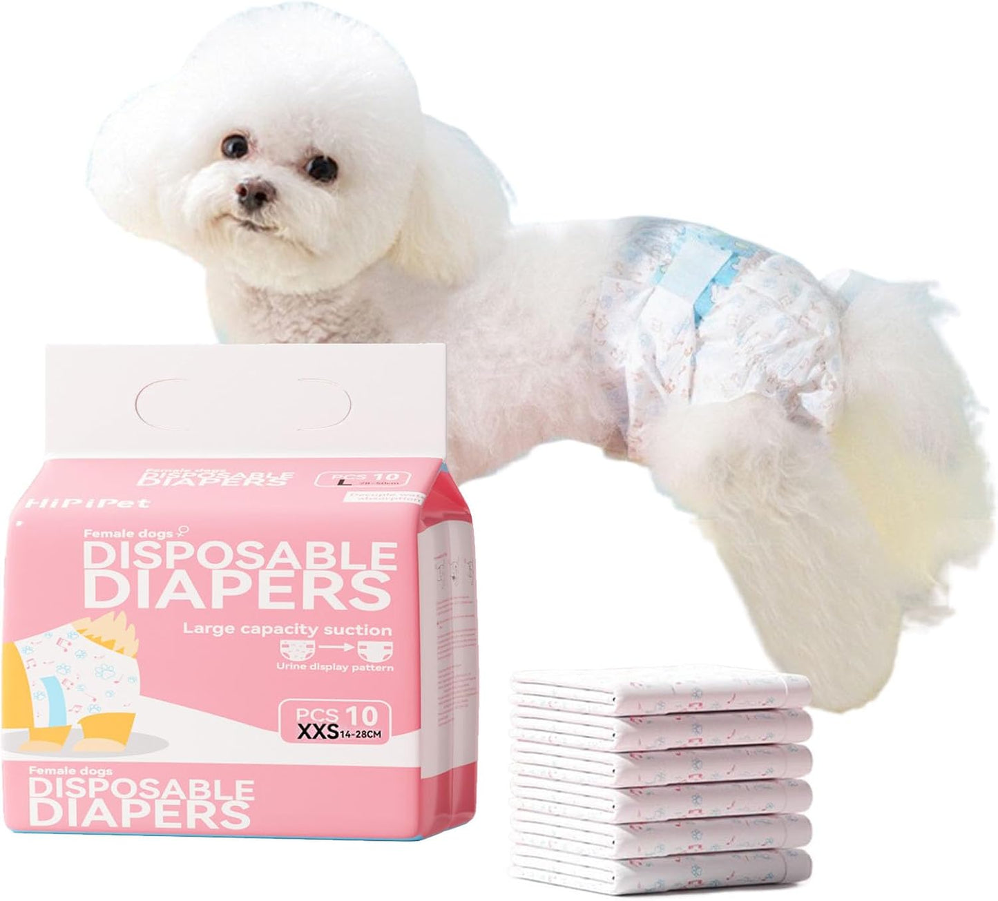 10Pcs Disposable Dog Diapers,Pull Up Stretchy Waist Wraps for Dogs in Heat Period, Strong Absorbency | Leak Proof | Elderly | Doggie Training Incontinence Female XXS