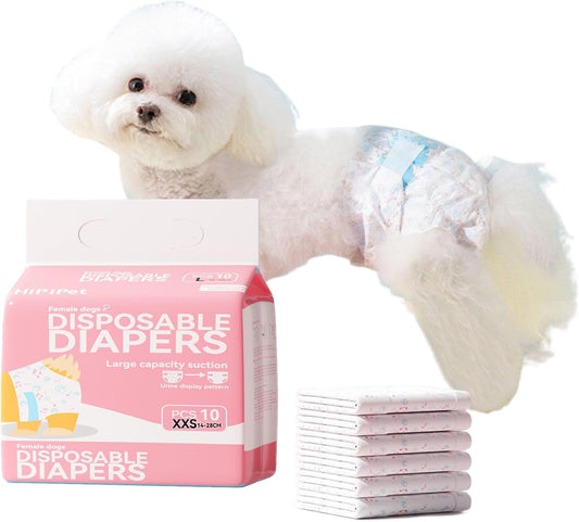 10Pcs Disposable Dog Diapers,Pull Up Stretchy Waist Wraps for Dogs in Heat Period, Strong Absorbency | Leak Proof | Elderly | Doggie Training Incontinence Female XXS