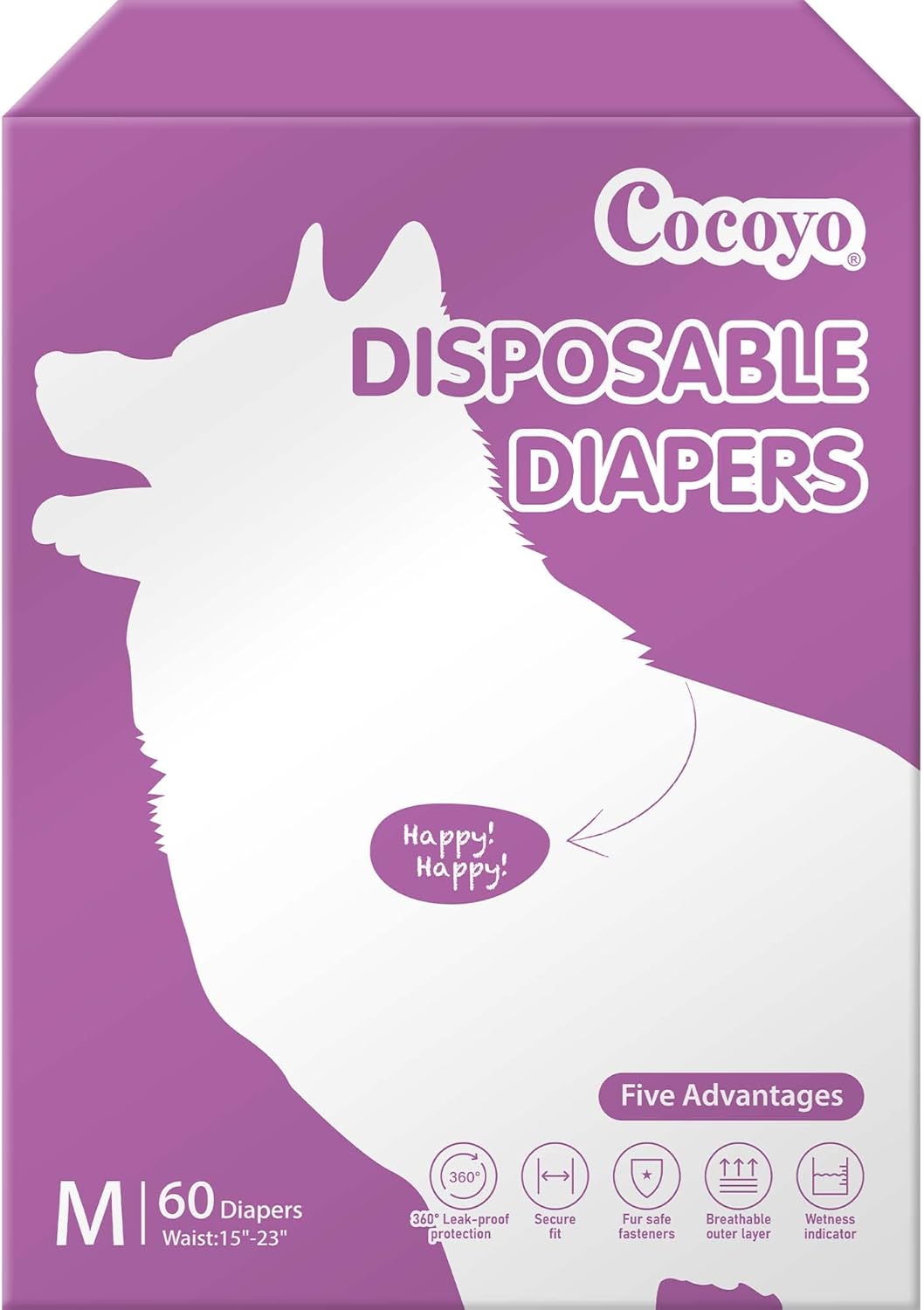 COCOYO Disposable Female Dog Diapers Medium Size, 60 Count, Super Absorbent, Breathable, Wetness Indicator