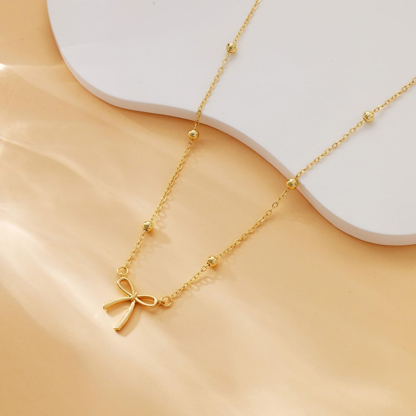 Easter Basket Stuffers - Dainty Bow Necklace for Women 14K Gold Plated Cute Choker Small Pendant Charm Necklaces Teen Gift Trendy Stuff Personalized Jewelry