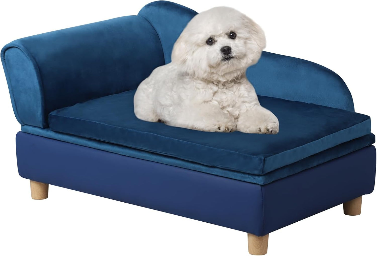 Getifun Pet Bed Sofa, Puppy Bed with Storage, Small Dog Couch with Removable & Washable Cushion, Comfy Pet Couch Bed for Cats & Puppy (Blue)
