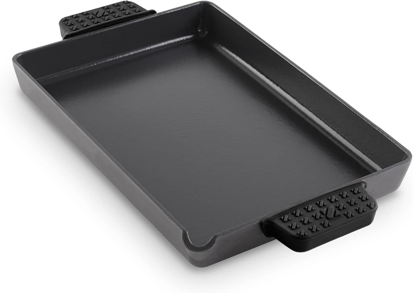 DASH Zakarian by Dash 9"x13" Nonstick Cast Iron Pan with Pour Spout and Removable Silicone Grips for Searing, Baking, Broiling, Grilling and more- Black