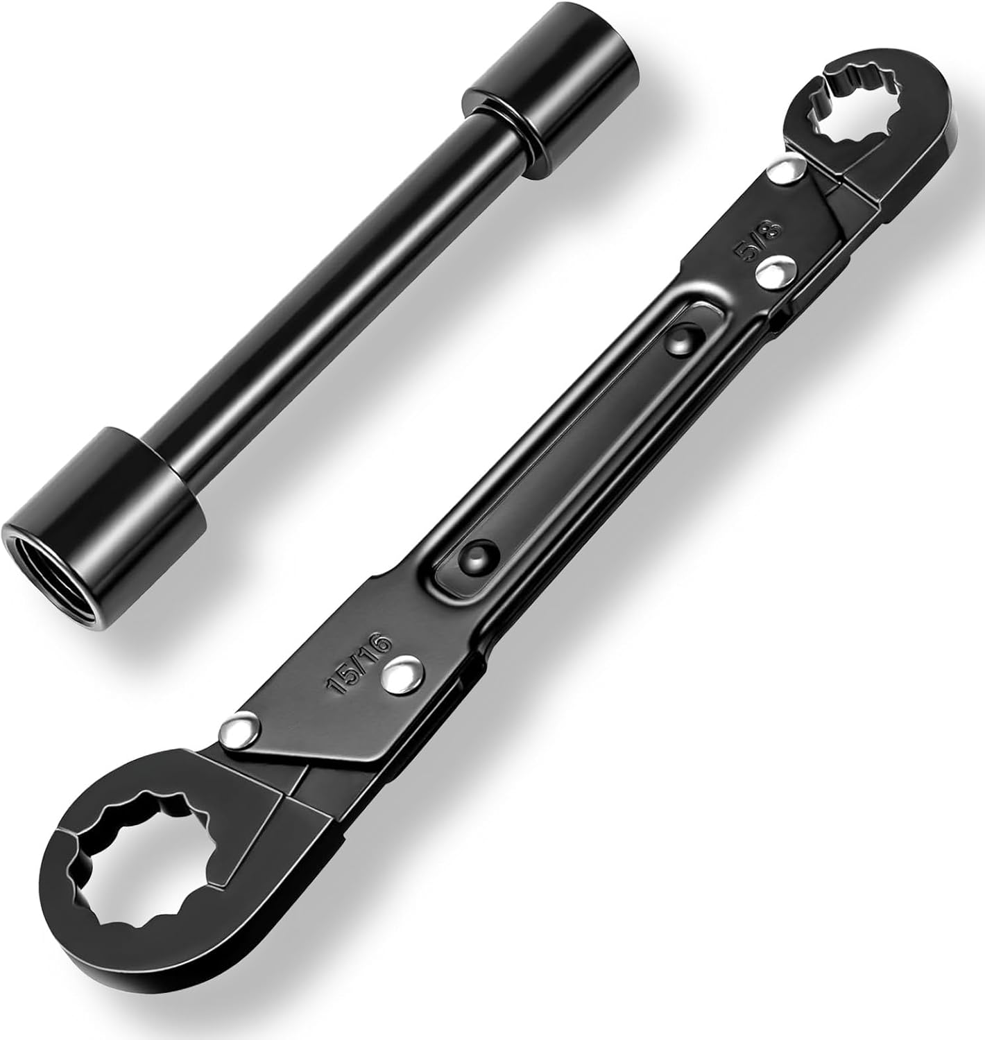 Angle Stop Wrench Kit – Adjustable Plumbing Wrench with 5/8"–15/16" Jaw Capacity, Double-Ended 3/8" & 1/2" Compression Sleeve Removal Tool for Installing & Removing Angle Stop Valves Black
