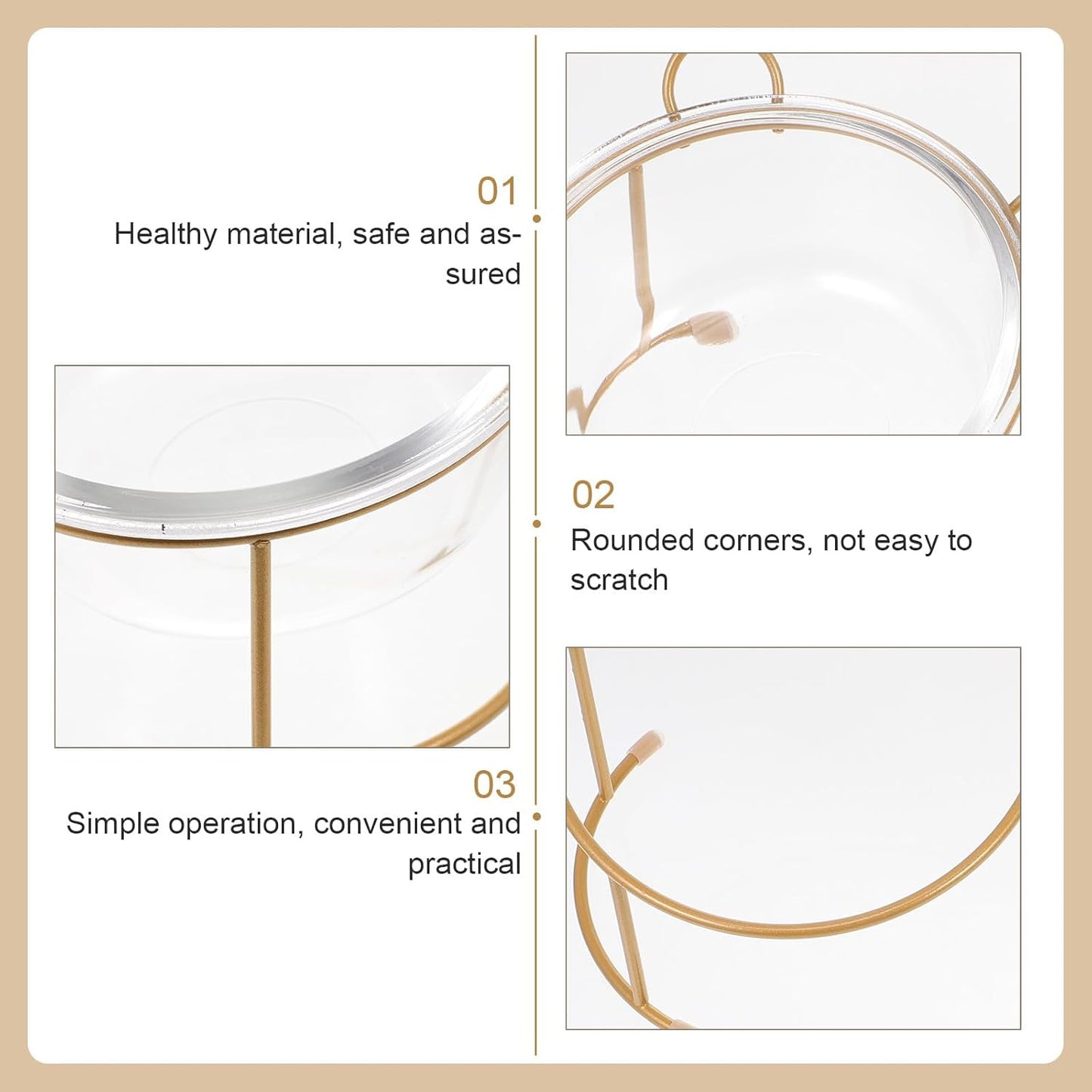 Milisten Glass Cat Food Bowls with Metal Stand Dual Raised Pet Feeding Bowls for Cats and Canines Indoor Water and Food Dish Set Suitable for Pets