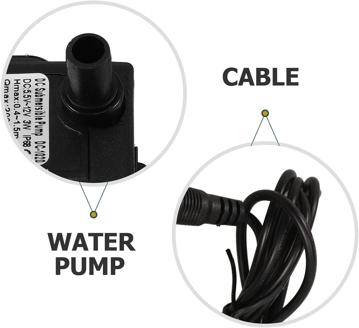 FAVOMOTO Mini Submersible Dc Water Pump 4.5v-12v Silent Brushless Fountain Pump for Aquarium Fish Tank and Pet Water Fountain Outdoor Use