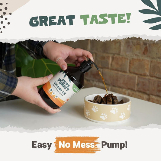 Pets Purest Salmon Oil for Dogs, Cats, Horses, Ferrets & Pets - 32 Fl Oz 100% Pure Premium Food Grade - Natural Omega 3, 6 & 9 Supplement - Promotes Coat, Skin, Joint and Brain Health