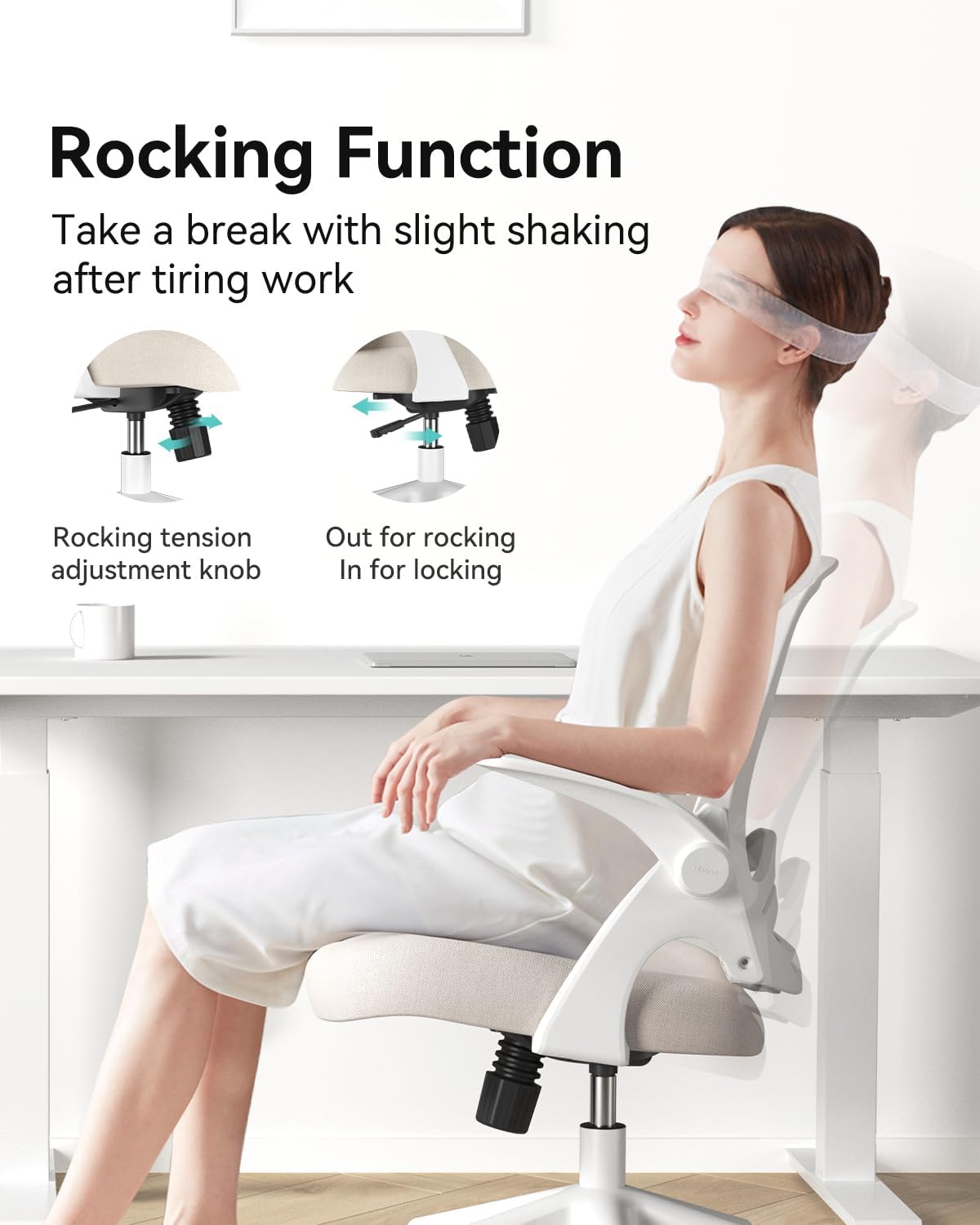 Hbada Office Desk Chair with Flip-Up Armrests and Saddle Cushion, Ergonomic Office Chair with S-Shaped Backrest, Swivel, Mesh, Grey