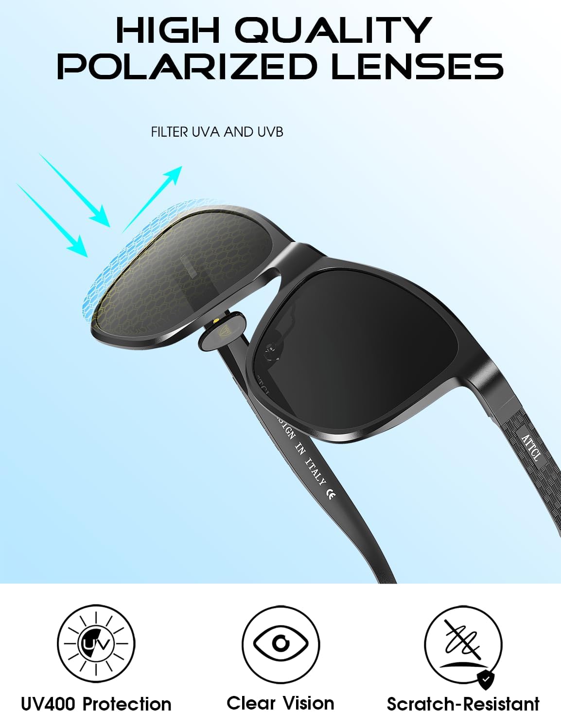 ATTCL Polarized Sunglasses Men for Driving: UV400 Protection Lightweight AL-MG Metal Rectangular Sun glasses Hiking Travel